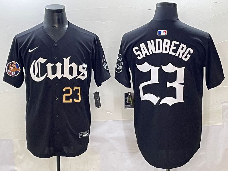 Men 2025 Chicago Cubs #23 Sandberg Black Five generations Joint Name Nike MLB Jersey style 7